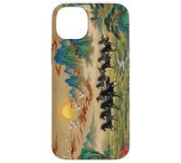 Custodia per iPhone 14 Plus Paesaggio cinese vintage cavalli neri arte Feng Shui