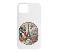 Custodia per iPhone 14 Plus Parigi Francia Torre Eiffel Gallo Croissant Caffè Vintage G