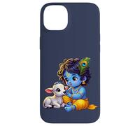 Custodia per iPhone 14 Plus Piccolo Krishna Gopal con vitello adorabile arte spirituale indù