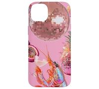 Custodia per iPhone 14 Plus Pink Preppy Disco Ball Gamberetti Martini Cocktail Estate Divertente