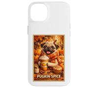 Custodia per iPhone 14 Plus Poster a tema Pug Fun Dog Pet Pumpkin Animal, parodia artistica del caffè autunnale