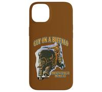 Custodia per iPhone 14 Plus Ragazzo su un bufalo pugno quel cougar in faccia Retro Western