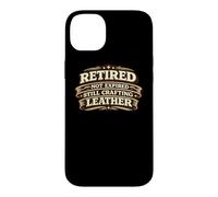 Custodia per iPhone 14 Plus Retired Not Expired Still Crafting Leather Worker Gift