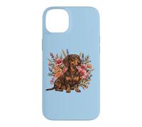 Custodia per iPhone 14 Plus Retro Vintage Flowers Floral Brown Chocolate Dachshund Lover