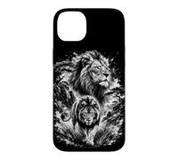 Custodia per iPhone 14 Plus Ritratto Leone Stile Disegno Artistico Nero Bianco