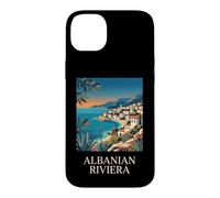 Custodia per iPhone 14 Plus Riviera Albanese Villaggio costiero Retro Travel Design