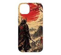 Custodia per iPhone 14 Plus Samurai all'alba sotto il sole cremisi