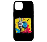 Custodia per iPhone 14 Plus Segno della pace Buddha sorridente Pop Art Zen Graphic Spiritual