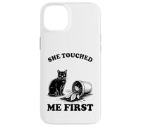 Custodia per iPhone 14 Plus She Touched Me First Cat Lover Pianta gattino divertente gatto
