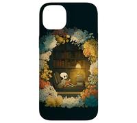 Custodia per iPhone 14 Plus Skeleton Reading Nook Floral Librarian Bookshelf Cozy Flower