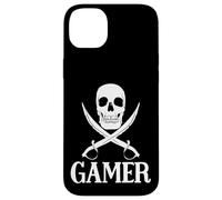 Custodia per iPhone 14 Plus Spade pirata del giocatore con l'attrezzatura di gioco del cranio per i giochi dei pirati
