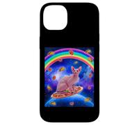 Custodia per iPhone 14 Plus Sphynx Cat Riding Pizza In Space Galaxy Taco Doughnut Cats