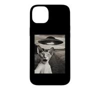 Custodia per iPhone 14 Plus Sphynx Cat Selfie Con Alien Ship UFO Abduction Retro Foto