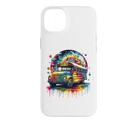 Custodia per iPhone 14 Plus Tie Dye School Bus Art Psychedelic Retro Colors Futuristic