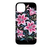 Custodia per iPhone 14 Plus Tiger Lilies Blue White Pink Summer Spring Flowers Lily Buds