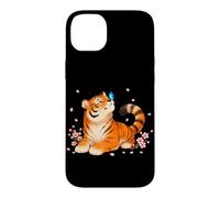 Custodia per iPhone 14 Plus Tigre giapponese Cherry Blossom Branch Sakura Rosa Anime Giappone