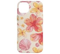 Custodia per iPhone 14 Plus Tropical Hibiscus Seashells Summer Floral Pattern