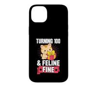Custodia per iPhone 14 Plus Turning 100 And Feline Fine Pun Per Festa Di Compleanno A Tema Gatto