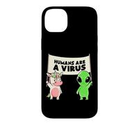 Custodia per iPhone 14 Plus Umani e un virus Alien & Cow Cute Buddies Banner EduEly