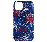 Custodia per iPhone 14 Plus USA Fireworks Pattern Patriottico Rosso Bianco Blu Celebrazione