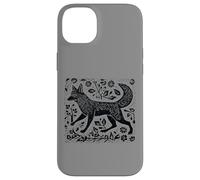 Custodia per iPhone 14 Plus Vintage Cottagecore Folk Art Fox Linocut dall'aspetto fresco