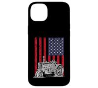Custodia per iPhone 14 Plus Vintage Farming Tractor American Flag Patriotic