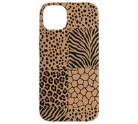 Custodia per iPhone 14 Plus Wild Safari Animal Patchwork Beige Pattern Collage