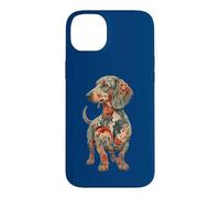 Custodia per iPhone 14 Plus Womens Girls Floral Multicolored Folk Art Dachshund Lover