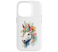 Custodia per iPhone 14 Pro Acquarello etereo Unicorno Floreale Testa Fantasy Art