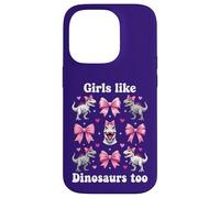 Custodia per iPhone 14 Pro Anche alle ragazze piacciono i dinosauri Pink Bow T-Rex Dino Lover Coquette