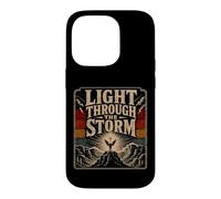 Custodia per iPhone 14 Pro Angelo croce cristiana con luce attraverso tempesta