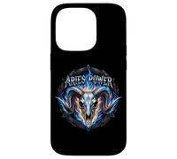 Custodia per iPhone 14 Pro Ariete Power Zodiac Ram Skull Blue Fire Heavy Metal Biker