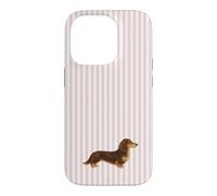 Custodia per iPhone 14 Pro Bassotto a pelo lungo marrone e crema a righe rosa