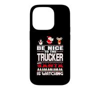 Custodia per iPhone 14 Pro Be Nice To The Trucker Santa Is Watching Funny Christmas