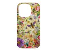 Custodia per iPhone 14 Pro Bees Boho Wildflowers foglie e vetro colorato floreale