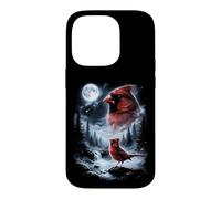 Custodia per iPhone 14 Pro Birdwatcher retrò Red Cardinal Bird che ulula alla luna degli anni '90