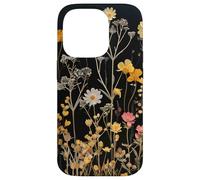 Custodia per iPhone 14 Pro Black Boho Aesthetic Mixed Flowers Pressed Flower