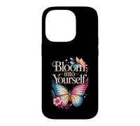 Custodia per iPhone 14 Pro Bloom Into Yourself - Citazione floreale con farfalla