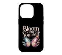Custodia per iPhone 14 Pro Bloom Into Yourself - Citazione floreale con farfalla