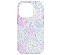 Custodia per iPhone 14 Pro Blue Pink Starfish Shell Coral Ocean Life and Beach Pattern