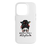 Custodia per iPhone 14 Pro Boston Terrier Kinda Busy Being A Dog Mom Messy Bun