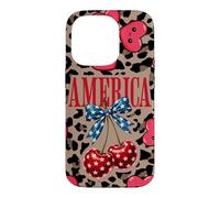 Custodia per iPhone 14 Pro Brown Cheetah America Girls Leopard Print Cherry E Bow
