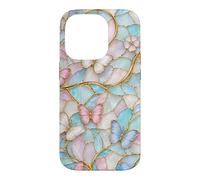 Custodia per iPhone 14 Pro Butterfly Pink White Blue Stained Art Stain Butterflies