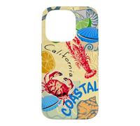 Custodia per iPhone 14 Pro California Coastal Seafood Collage Retro Beach Food Art