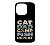 Custodia per iPhone 14 Pro Cat Dad Camp Fish Repeat divertente scena di campeggio
