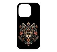 Custodia per iPhone 14 Pro Cat Mom Floral Folk Art Amante dei gatti Boho Feline