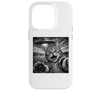 Custodia per iPhone 14 Pro Cat Selfie con UFO Divertente Amante Gatto alieno UFO credente