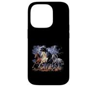 Custodia per iPhone 14 Pro Cavalli in esecuzione Vintage anni '90 Fulmine Tempesta Western Cow