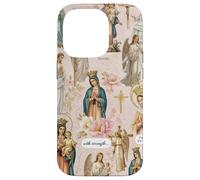 Custodia per iPhone 14 Pro Collage cristiano cattolico floreale vintage della Vergine