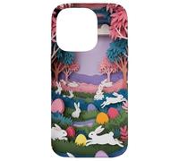 Custodia per iPhone 14 Pro Coniglio pasquale tagliato con carta, caccia alle uova